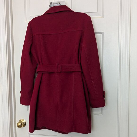 Michael Kors Women's Asymmetrical Belted Wool Blend 3/4 Coat Size PL Red - Picture 9 of 12